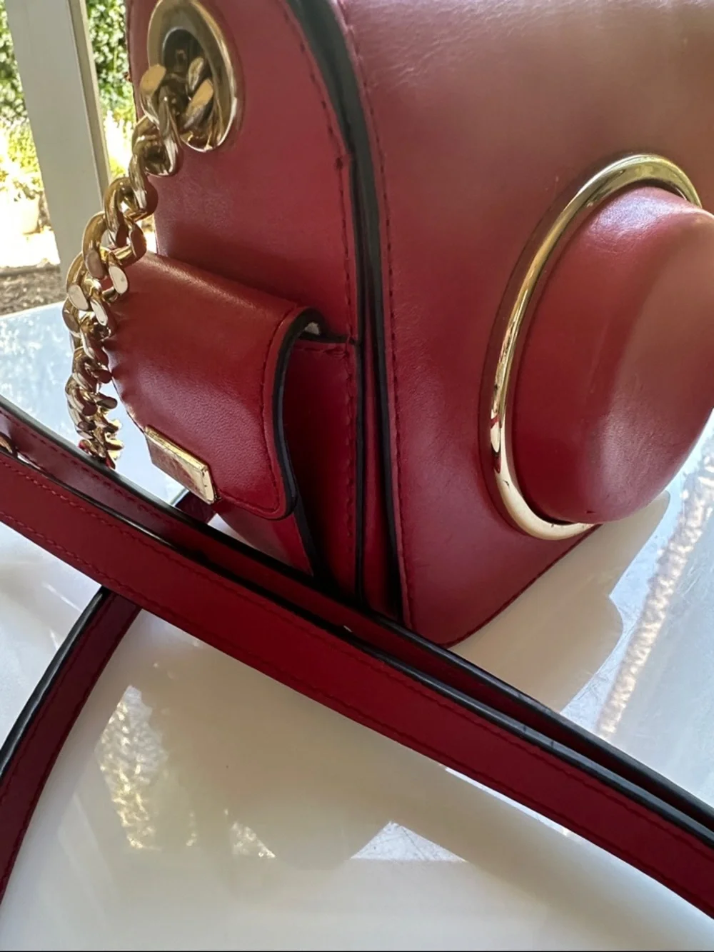 Michael Kors Red Leather Crossbody with Gold Ring Detail - Picture 3 of 12